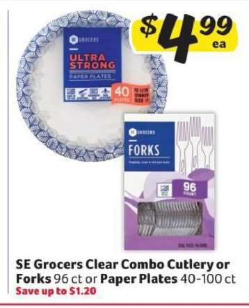 SE Grocers Clear Combo Cutlery or Forks or Paper Plates