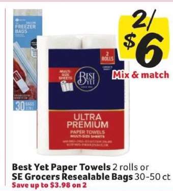 Best Yet Paper Towels or SE Grocers Resealable Bags