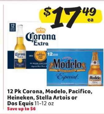 12 Pk Corona, Modelo, Pacifico, Heineken, Stella Artois or Dos Equis