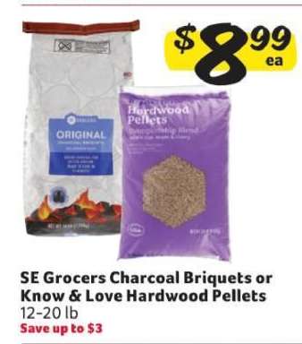 SE Grocers Charcoal Briquets or Know & Love Hardwood Pellets