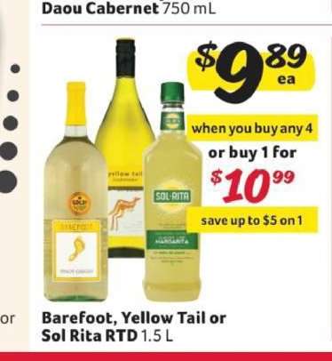 Barefoot, Yellow Tail or Sol Rita RTD