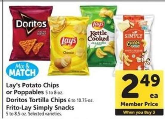 Lay's Potato Chips or Poppables, Doritos Tortilla Chips, Frito-Lay Simply Snacks