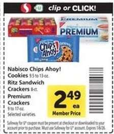 Nabisco Chips Ahoy! Cookies, Ritz Sandwich Crackers, Premium Crackers