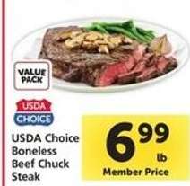 USDA Choice Boneless Beef Chuck Steak