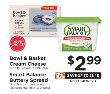 Bowl & Basket Cream Cheese or Smart Balance Buttery Spread