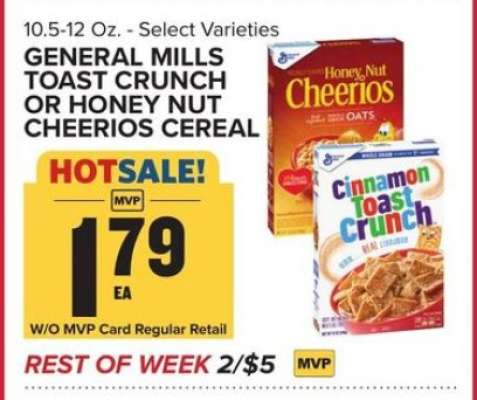 General Mills Toast Crunch or Honey Nut Cheerios Cereal