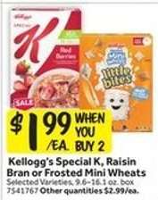 Kellogg's Special K, Raisin Bran or Frosted Mini Wheats