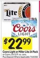 Coors Light or Miller Lite 24 Pack