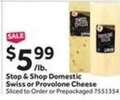 Stop & Shop Domestic Swiss or Provolone Cheese