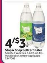 Stop & Shop Seltzer 1 Liter
