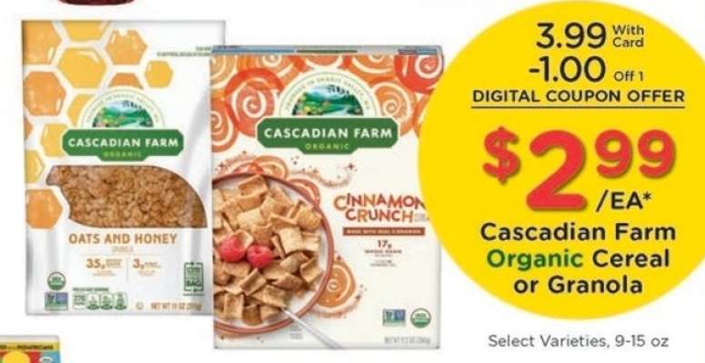 Cascadian Farm Organic Cereal or Granola