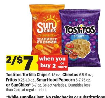 Tostitos, Cheetos, Fritos, Smartfood Popcorn, SunChips