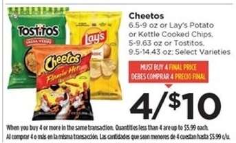Cheetos, Lay's Potato or Kettle Cooked Chips, Tostitos