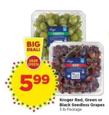 Kroger Red, Green or Black Seedless Grapes