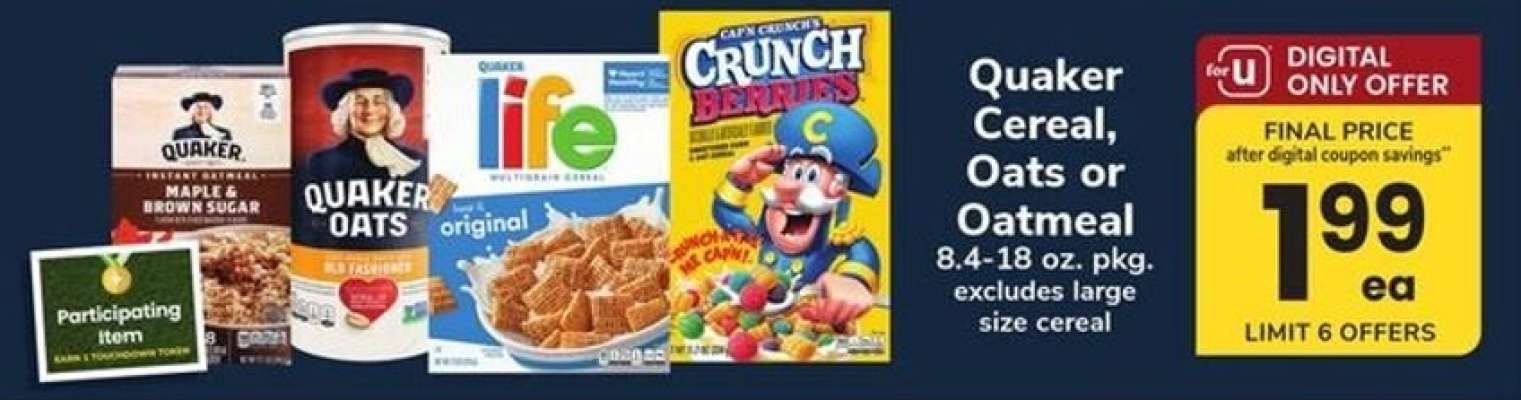 Quaker Cereal, Oats or Oatmeal