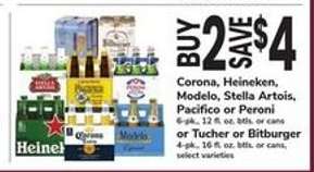 Corona, Heineken, Modelo, Stella Artois, Pacifico or Peroni