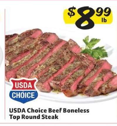 USDA Choice Beef Boneless Top Round Steak