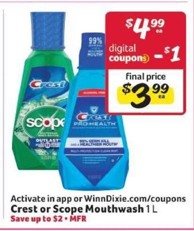 Crest or Scope Mouthwash 1 L