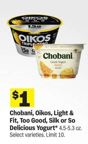 Chobani, Oikos, Light & Fit, Too Good, Silk or So Delicious Yogurt