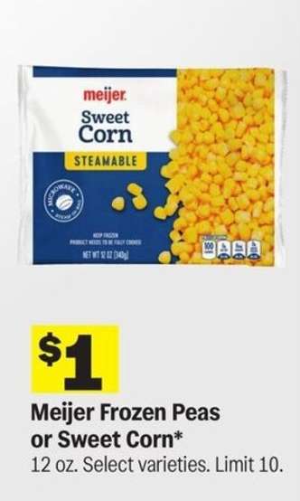Meijer Frozen Peas or Sweet Corn