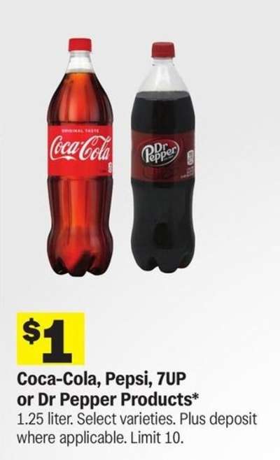 Coca-Cola, Pepsi, 7UP or Dr Pepper Products*