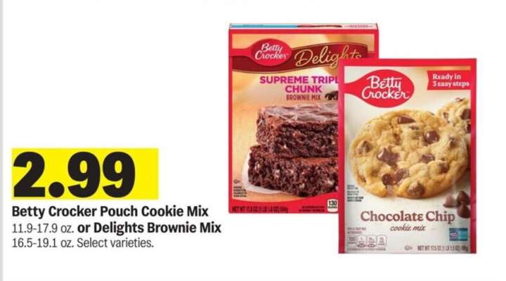 Betty Crocker Pouch Cookie Mix or Delights Brownie Mix