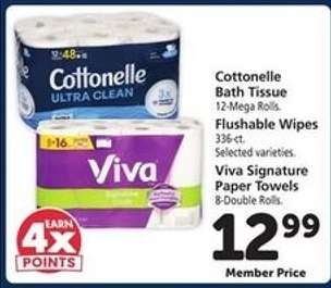 Cottonelle Bath Tissue, Flushable Wipes, Viva Signature Paper Towels