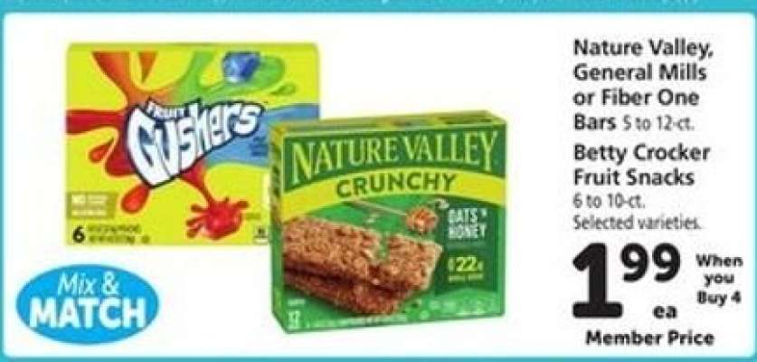 Nature Valley, General Mills or Fiber One Bars / Betty Crocker Fruit Snacks