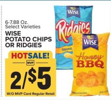 Wise Potato Chips or Ridgies