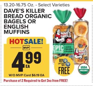 Dave's Killer Bread Organic Bagels or English Muffins