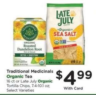 Traditional Medicinals Organic Tea or Late July Organic Tortilla Chips