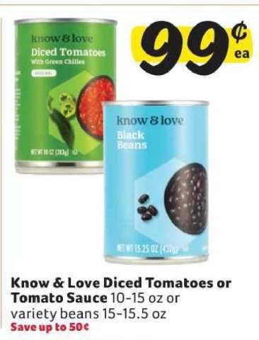 Know & Love Diced Tomatoes or Tomato Sauce