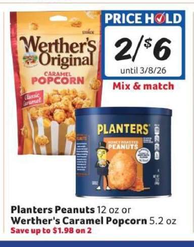 Planters Peanuts or Werther's Caramel Popcorn