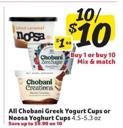 Chobani Greek Yogurt Cups or Noosa Yoghurt Cups