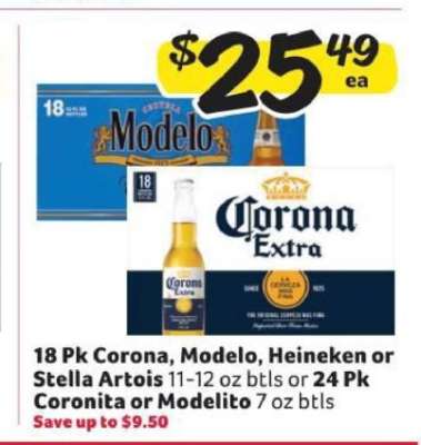 18 Pk Corona, Modelo, Heineken or Stella Artois