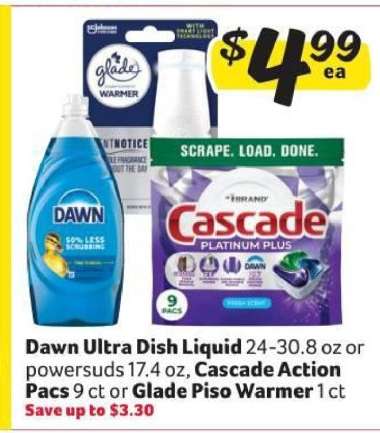 Dawn Ultra Dish Liquid, Cascade Action Pacs, or Glade Piso Warmer