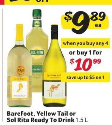 Barefoot, Yellow Tail or Sol Rita Ready To Drink