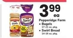 Pepperidge Farm Bagels or Swirl Bread