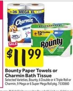 Bounty Paper Towels or Charmin Bath Tissue