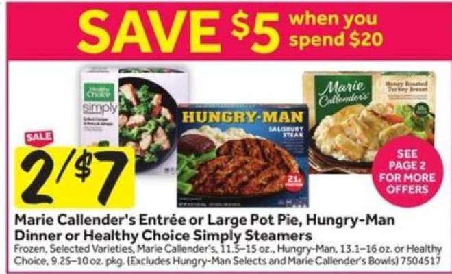 Marie Callender's Entrée or Large Pot Pie, Hungry-Man Dinner or Healthy Choice Simply Steamers
