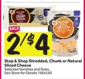 Stop & Shop Shredded, Chunk or Natural Sliced Cheese