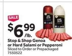 Stop & Shop Genoa or Hard Salami or Pepperoni