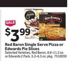 Red Baron Single Serve Pizza or Edwards Pie Slices
