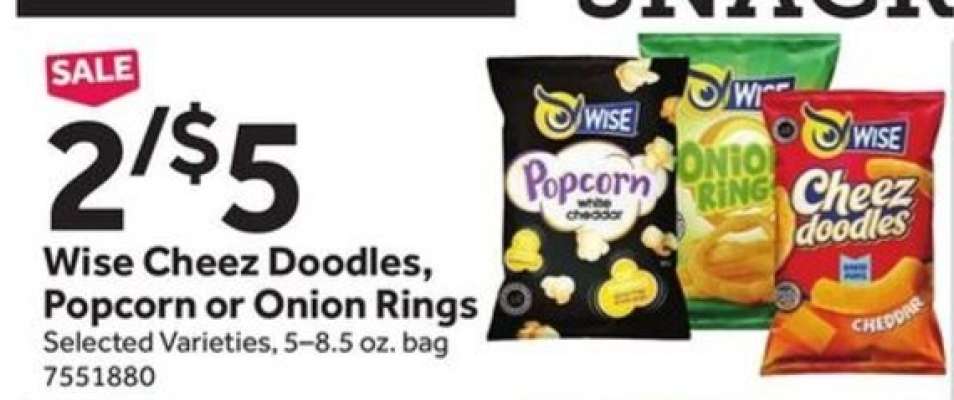 Wise Cheez Doodles, Popcorn or Onion Rings