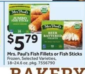 Mrs. Paul's Fish Fillets or Fish Sticks