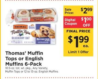Thomas’ Muffin Tops or English Muffins 6-Pack