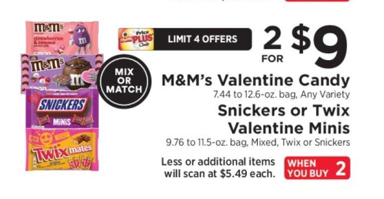 M&M’s Valentine Candy, Snickers or Twix Valentine Minis