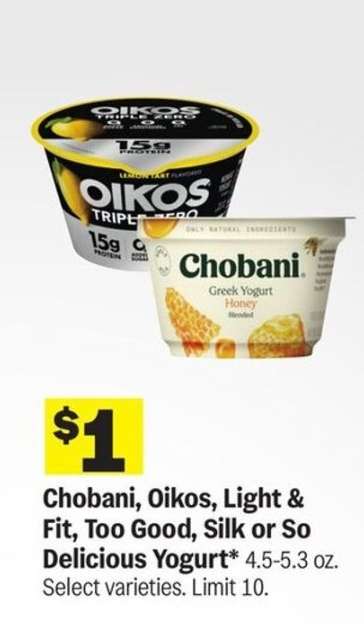 Chobani, Oikos, Light & Fit, Too Good, Silk or So Delicious Yogurt