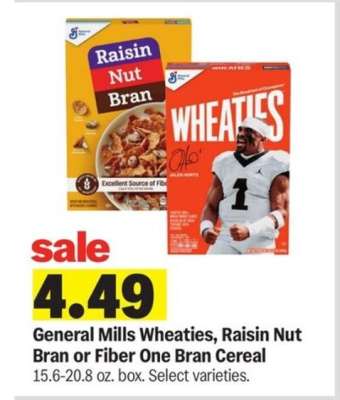 General Mills Wheaties, Raisin Nut Bran or Fiber One Bran Cereal