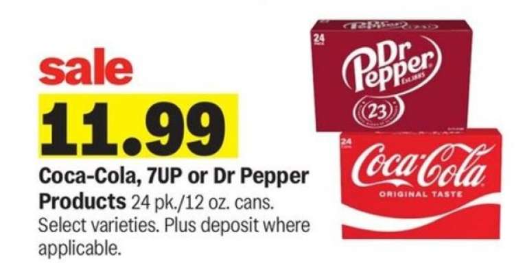 Coca-Cola, 7UP or Dr Pepper Products*